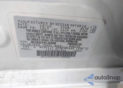 2015 Nissan Versa Note S (Sr)/S Plus/Sl/Sr/Sv z USA, uszkodzony, nr VIN 3N1CE2CP4FL402508